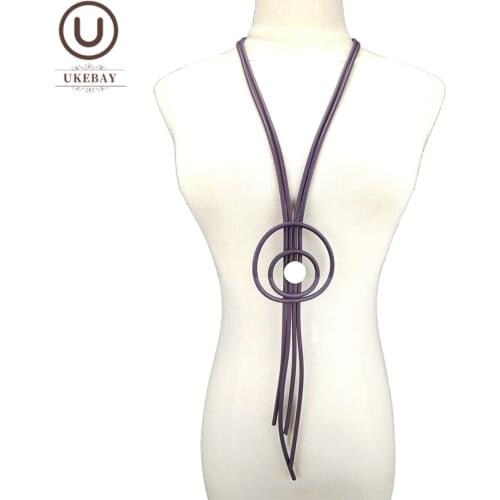 UKEBAY Long Purple Pendant Necklace Tassel Jewelry Women Long Necklaces Wood Accessories 5 Colors Ethnic Sweater Chain Jewellery