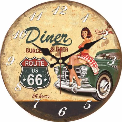 WONZOM Vintage Wall Clock Car Design Relogio De Parede Large Silent For Living Room Old Time Cars Saat Decor Route Watch Wall