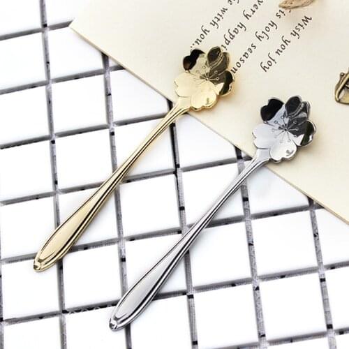 WSHYUFEI Stainless steel cherry mixing spoon Petal coffee pastry spoon Afternoon tea tableware Home restaurant supplies