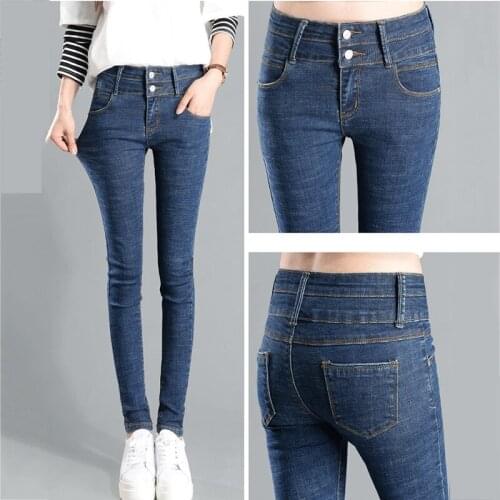 Autumn Elastic Women Pencil Jeans Pants Plus Size High waist Zipper Slim Fit Skinny Female Jean 2020 Fashion Full Length Pant