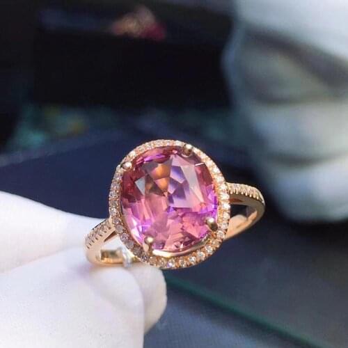 H623 Fine Jewelry Real 18K Rose Gold AU750 100% Natural Pink Tourmaline Gemstone 4.53ct Female Rings for Women Fine Ring