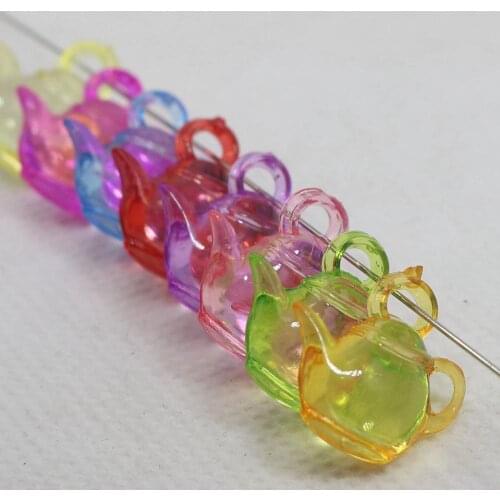 100 Mixed Colour Transparent Acrylic Smooth Teapot Charm Pendants 16X18mm Crafts