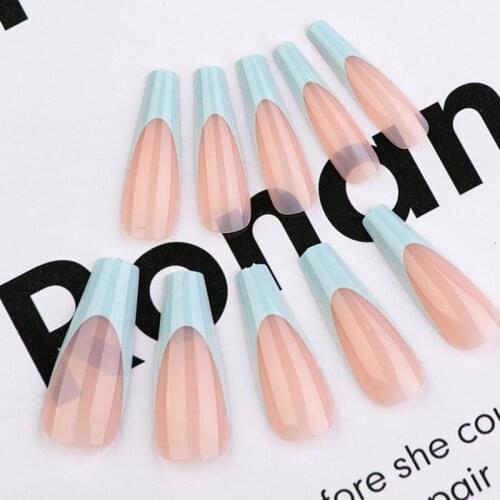 20pcs Coffin Fake Nail Full Cover Fake Nail Artificial Press On Long French Ballerina False Coffin Nails Art Tips Manicure Tool