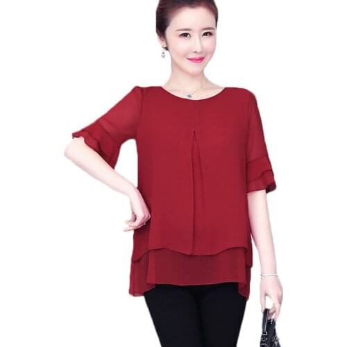 2021 Fashion Chiffon Blouse Shirt And Tops For Women Solid Elegant Pullover Loose Short Sleeve Blouse Female Plus Size 5XL Blusa