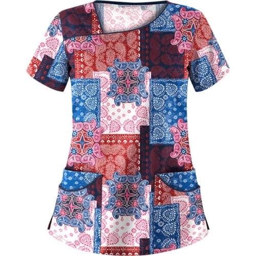 3D Floral Print Nurse Uniforms Women Short Sleeve Working Uniform Blouse Health Care Workers Scrub Tops Protective Clothes A40
