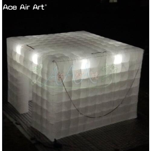 4.4m White fabric led cube inflatable event cabinet,lighting cubic marquee tent with bulbs for France on cheap price