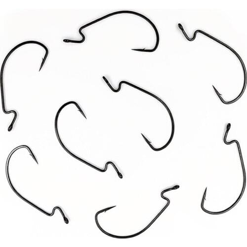 50pcs 38105 High Carbon Steel Worm Hooks Fishing Black Barbed Jig Worms Soft Baits Hook Size 1/0 2/0 3/0 4/0 5/0