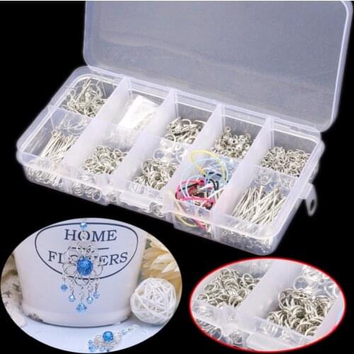 610pcs Jewelry Starter Making Tool Kit Shellhard Handmade DIY Accessories Head Pins Ear Wire Hooks Lobster Claps Chain Beads Box