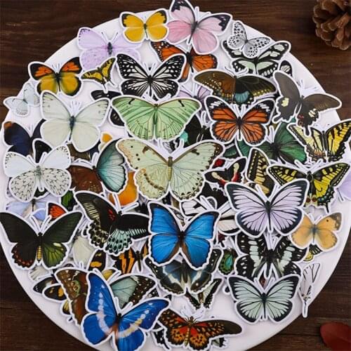 80PCS Vintage Butterfly Stickers DIY Scrapbook Base Collage Phone Diary Album Gift Seal TAG. Decoration Material