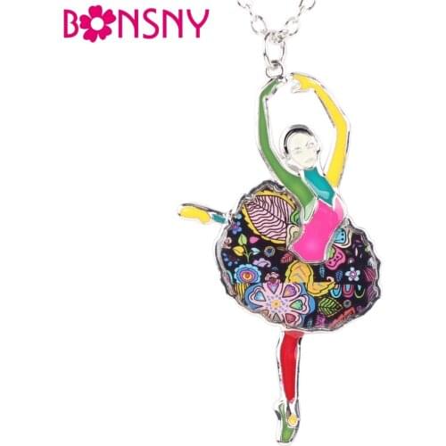 Bonsny Chain 2016 New Colorful Enamel French Dance ballet necklace bailarina Pendant Alloy Charm Brand Jewelry For Women Girl