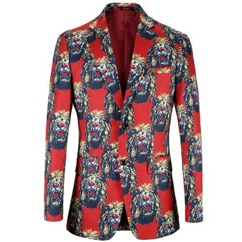 Brand Blazers Lion printing Casual Men Clothing Collar blazers de hombre Jacket Stage Costumes Popular design Blazers masculino