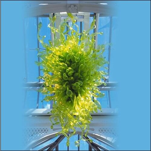 High Ceiling Decorative Customized Green Murano Glass Blown Glass Hanging LED Chandeliers for Home Decor