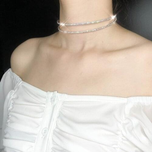 European and American fashion collar O-ring Rhinestone copper geometric double ring fashion collar neckline Choker set