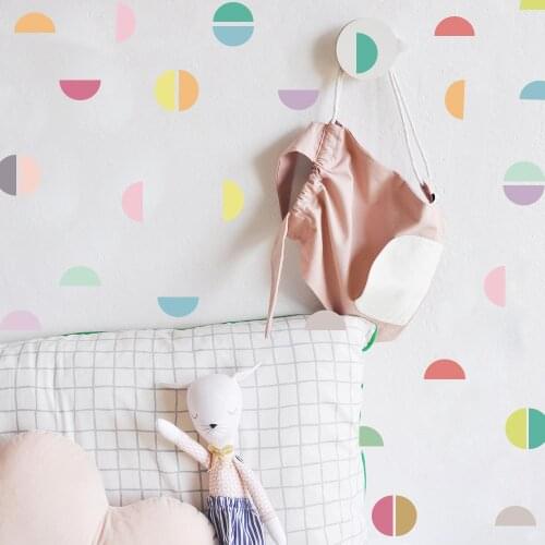 Colorful Circle Semicircle Wall Stickers Funny Cartoon Geometric Pattern Wall Decals for Kids Rooms Bedroom Home Decorations