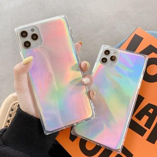 Square Laser Transparent Phone Case For iPhone 12 11 Pro Max XR X XS Max 6 6s 7 8 Plus Soft Silicone Shockproof Clear Back Cover