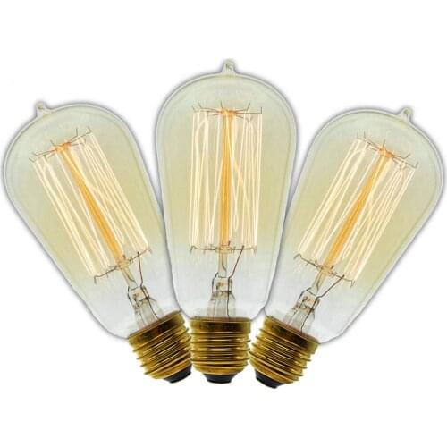 New 3 Pcs/Lot Handmade Edison Lamps Carbon Filament Clear Glasss Edison Retro Vintage Incandescent Bulb 40W/60W 220V E27 ST58