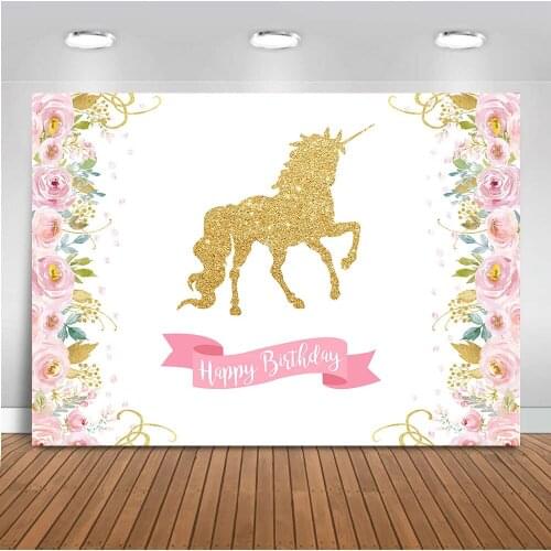 MOCSIKA Unicorn backdrop for photography happy birthday theme party decoration banner gold glitter background for photo 507