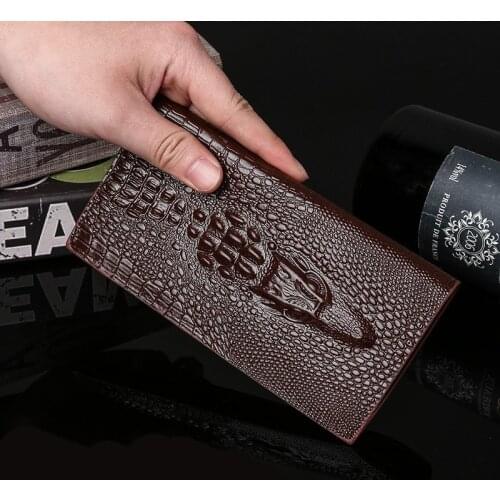 Mens wallet Crocodile Patter leather long purse carteira masculina hombre billeteras thin 2021 men wallets zipper phone bag