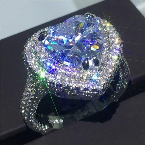 2020 New Arrival Princess Big Heat Shaped Zircon Stone 925 Sterling Silver Romantic Wedding Rings Trendy Jewelry Bulk Sell