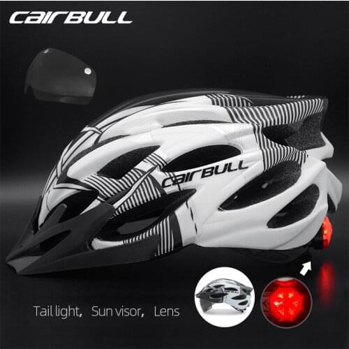 CAIRBULL MTB Cycling Helmet Road Bicycle Helmets With Magnetic Goggle Removable Sun Visor Taillight for Men Women Ultralight M/L