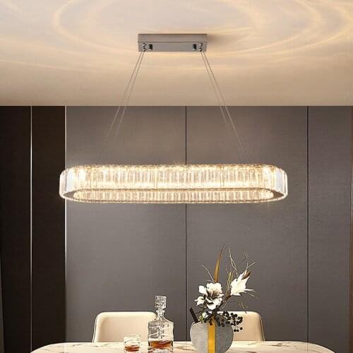Modern Fashion Simple Shape Crystal Oval Large Chandelier Hotel Lobby Living Room Bedroom LED Lighting