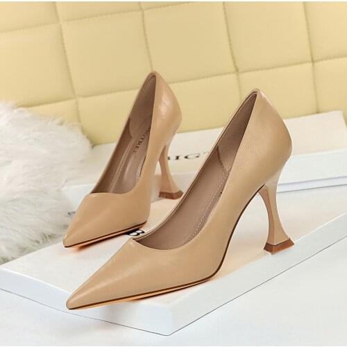 BIGTREE Basic Thin Heels PU Pointed Toe Pumps Slip-On Autumn Party Fashion Shallow Black Size 34-40 New 2021 Zapatos De Mujer