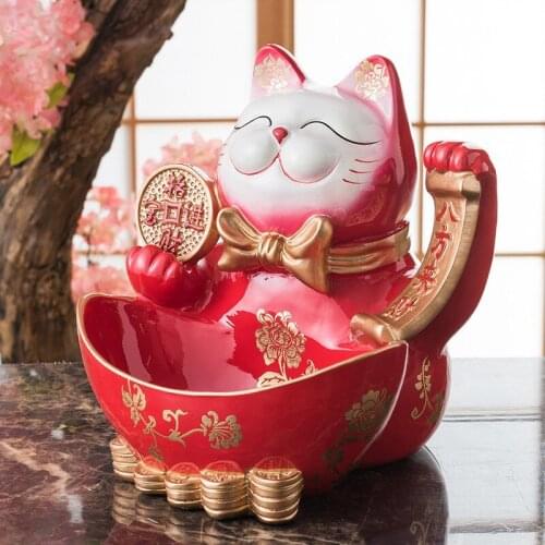 Lucky Cat Key Storage Decoration Resin Craft Cat Accessories Home Living Room TV Cabinet Decorations
