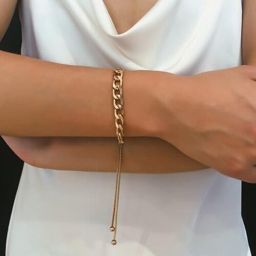 Vintage Fashion Adjustable Metal Thick Chain Bracelets for Women Exaggerated Long Geometric Bracelet Jewelry Girls Gift XR2313