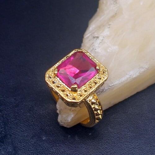 Gemstonefactory Jewelry Big Promotion Single Unique Yellow Gold Plated Red Topaz Women Men Gifts Band Rings 7# 20213036