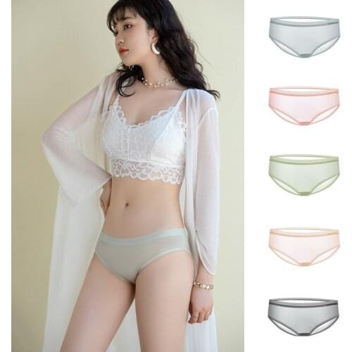 Women Panties Seamless Ice Slik Solid Girls Briefs Sexy Ladies Underwear Low Waist Comfort Panty Transparent Female Lingerie