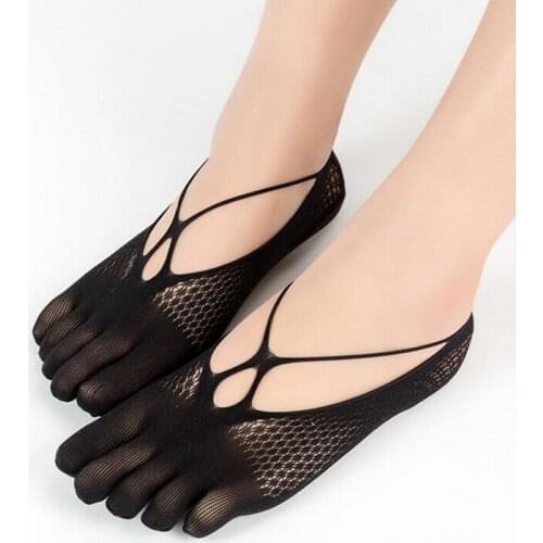 Womens summer five-finger socks womens ultra-thin funny toes invisible silicone breathable cross-finger socks