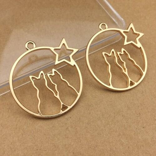10pcs 35x37mm European gold star lovers hollow cat charms accessories necklace pendants color retaining DIY materials jewelry