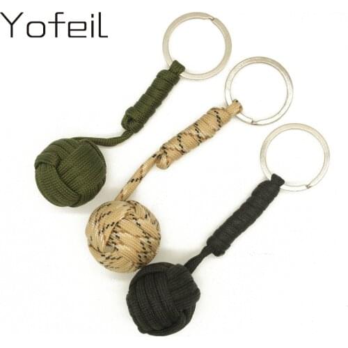2 pcs/lot Emergency Security protection Black Monkey Fist Wood Ball Self Defense parachute Lanyard Survival Camping key chain