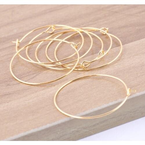 20pcs real gold plated 30mm copper circle round earring hoops diy jewelry making findings