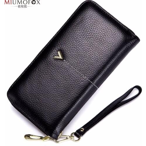 2020 Women Wallets Solid Cow Leather Zipper Lady Long Wallet Day Clutch Female Purse Card Holder Phone Pouch Standard Handbags
