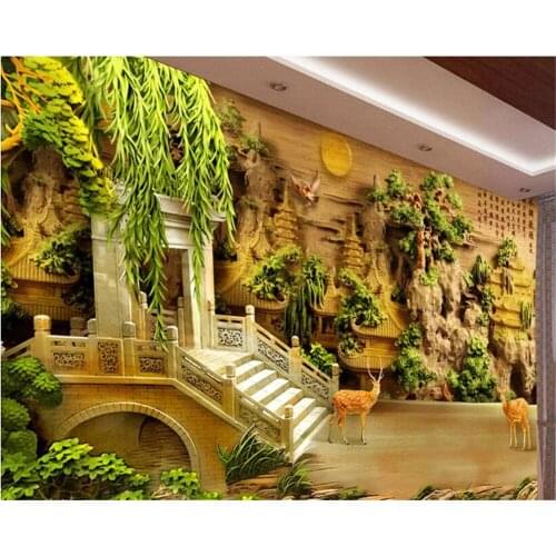 Beibehang Ancient simple high - rise 3d wallpaper pavilion Fulujinqiao living room bedroom background wall papel de parede