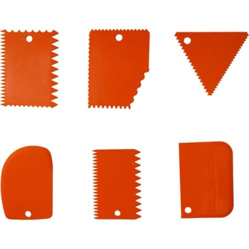 6Pcs/Set Plastic Scraper Cake Edge Side Scraper Baking Spatulas Cake Smoother Serrated Cream Scraper Reusable Cake Decor Tools