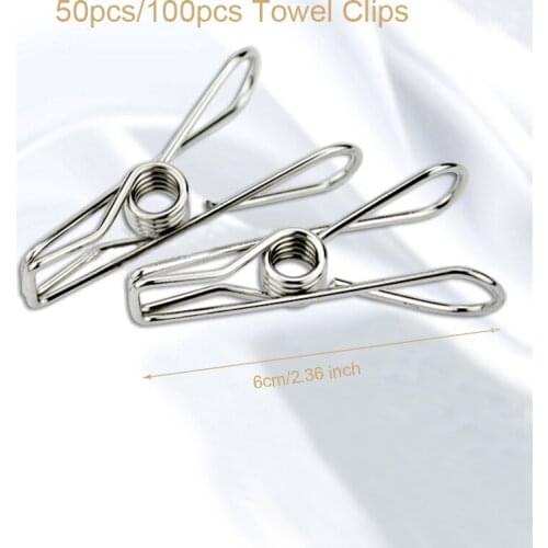 6cm Multipurpose Towel Clip Stainless Steel Clips Clothes Pins Pegs Holders Clothing Clamps Sealing Clip Household Clothespin