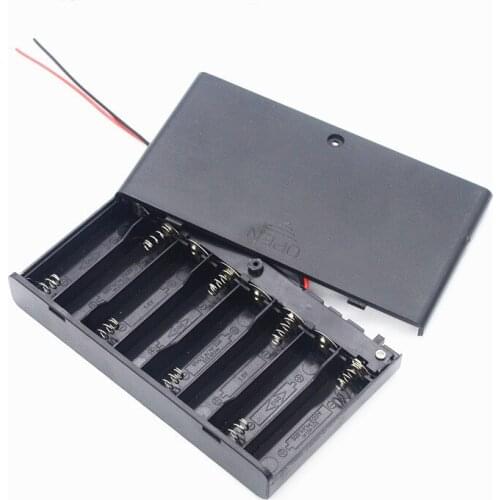 8 x 1.5V AA Battery Holder Black Plastic Case Storage Box with ON/OFF Switch Cover For 12V 8AA Batteries