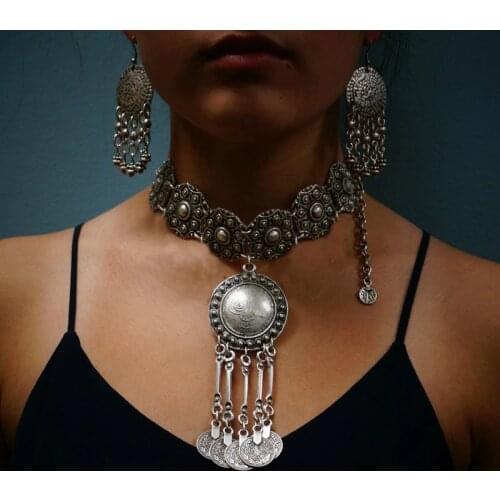Bohemian Vintage Coin Long Pendant Necklace Chain Gypsy Tribal Ethnic Coin Jewelry Tassel Necklace For Women