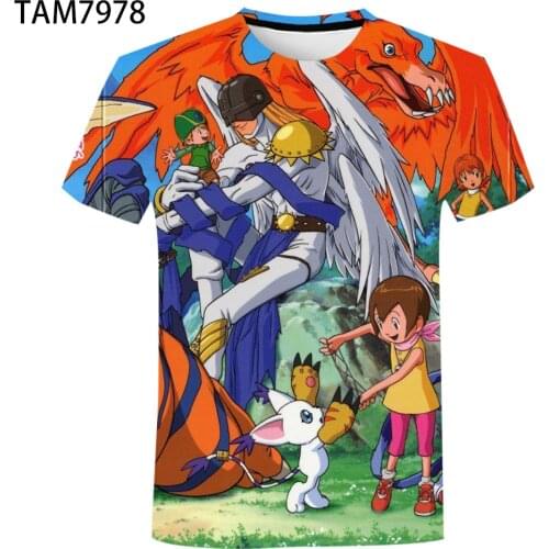 Digimon Adventure Summer Childrens Anime 3D Short Sleeve T-Shirt Casual Student Street Trend Mens Womens personality Top