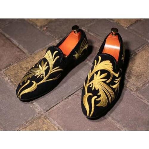Breathable Driving Loafers Flat heel Embroidery Wedding Party Shoes for men Slip on Spring Shoes