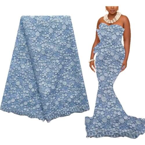 2021 Indian Nigeria Lace Fabric for Wedding Power Blue the Latest Laces Embroidered Fabric White Tulle Swiss Cord Lace Fabric