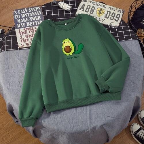 Kawaii Cartoon Avocado Graphic Hoodies Oversize Sweatshirt Women Harajuku Printed Winter Crewneck Loose Long-sleeved Pullovers