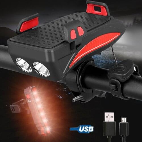 Multi-function Bike Light With Smartphone Holder and Bicycle Lamp Speaker 2000/4000mAh Power Bank Front Torch+rear light