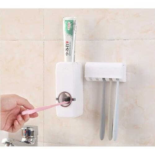 Bathroom Accessories Set Toothbrush Holder Automatic Toothpaste Dispenser Wall Mount Rack Tools Hot Sale Family Good Quality