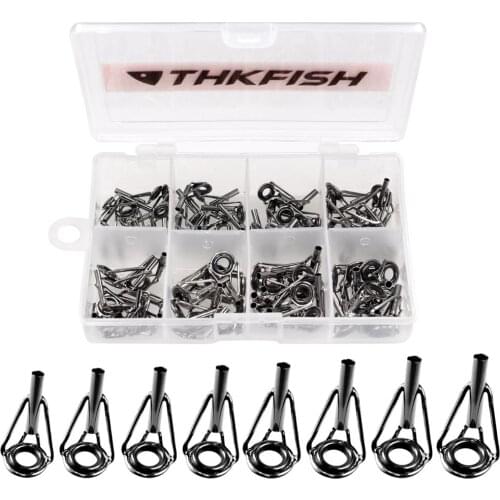 80Pcs 1.8mm-2.6mm Fishing Rod Guides Tips Set Parts Tip Tops Tarnish Black Stainless Steel Fishing Repair Guides DIY Set Kit