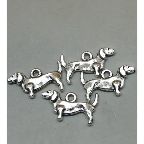 Nevstop 200Pcs/lot Antique Silver Dachshund Dog Charms 11x19mm Sausage Pendant Jewelry Findings Animal