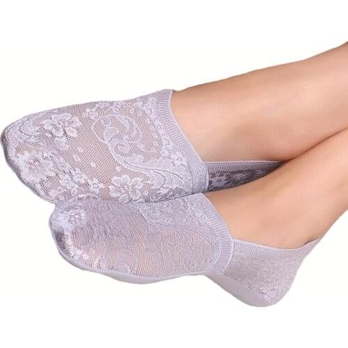 CKAHSBI Women Lace Flower Skin Short Yoga Sock Skid Invisible Ankle Socks Summer Cute Autumn Black Nylon Non-slip Socks 1 Pair