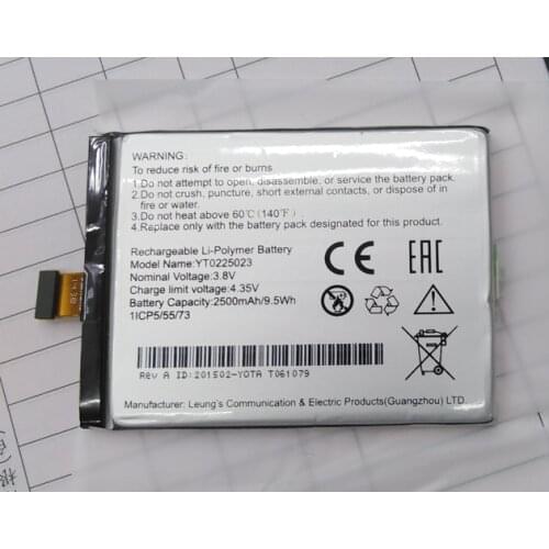 New Li-ion polymer battery For Yotaphone 2 YD201 YD206 Phone Rechargeable Battery Inbuilt Battery 2500mAh YT0225023 battery